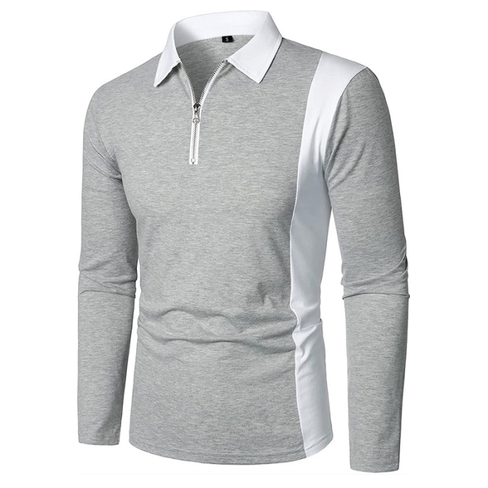Men's Fashion Lapel Long Sleeve Stitching Casual Sports T-Shirt Top