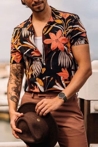 Summer Fashion Men's Casual Loose Printed Short Sleeve Cardigan Shirt