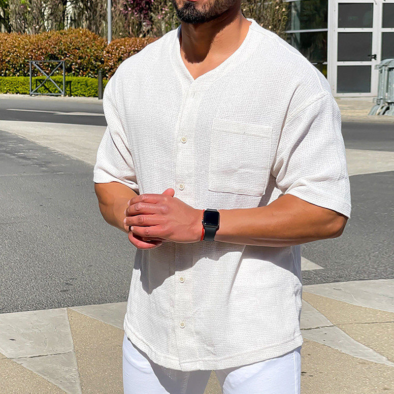 Men's Fashion Cotton Linen Beach Loose Button Oversized Shirt