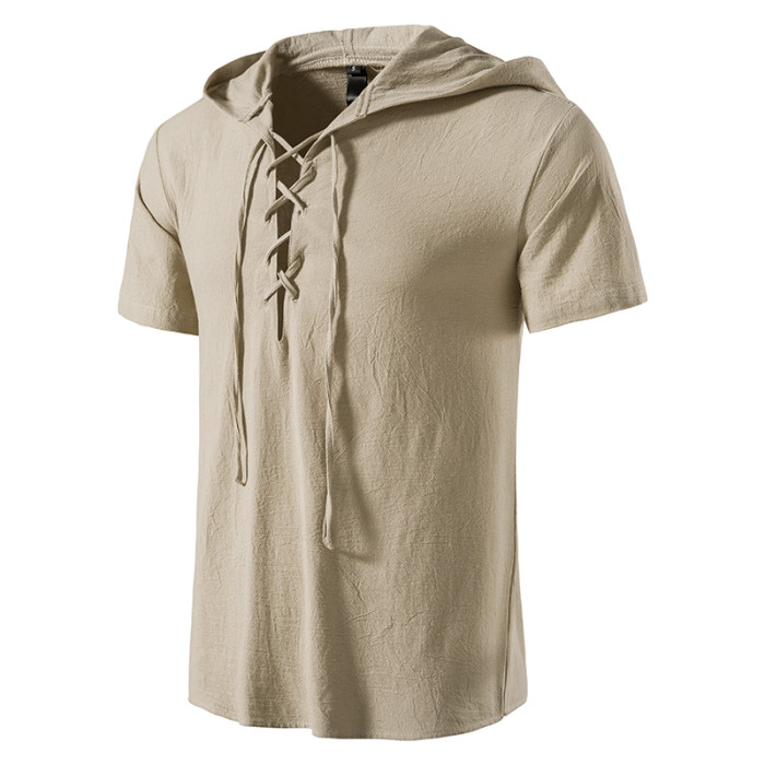 Men's Hooded Breathable Classic Cotton Linen Outdoor Shirts Top