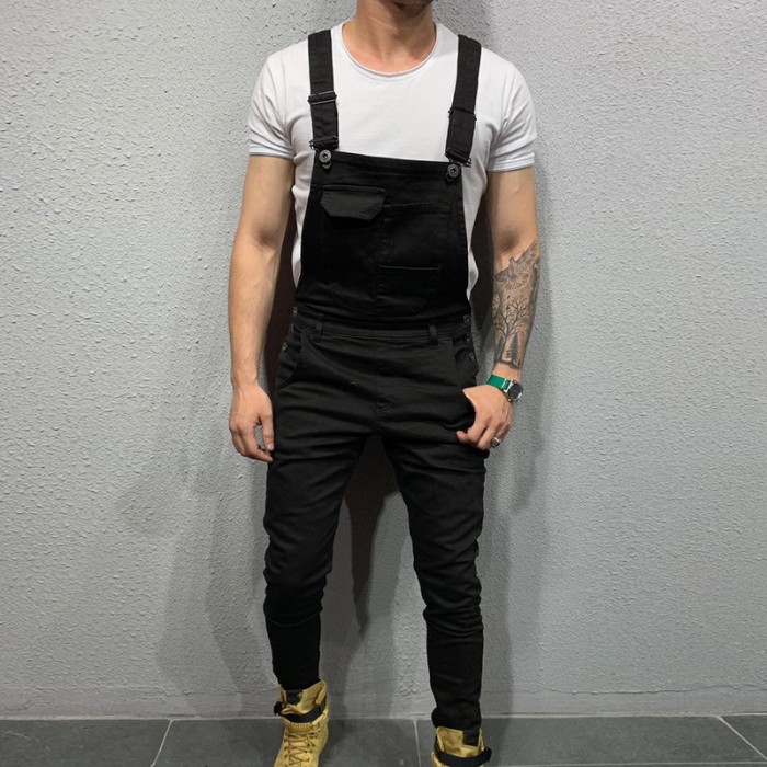 High Street Pocket Men's Fashion Slim Denim Jumpsuit Overalls