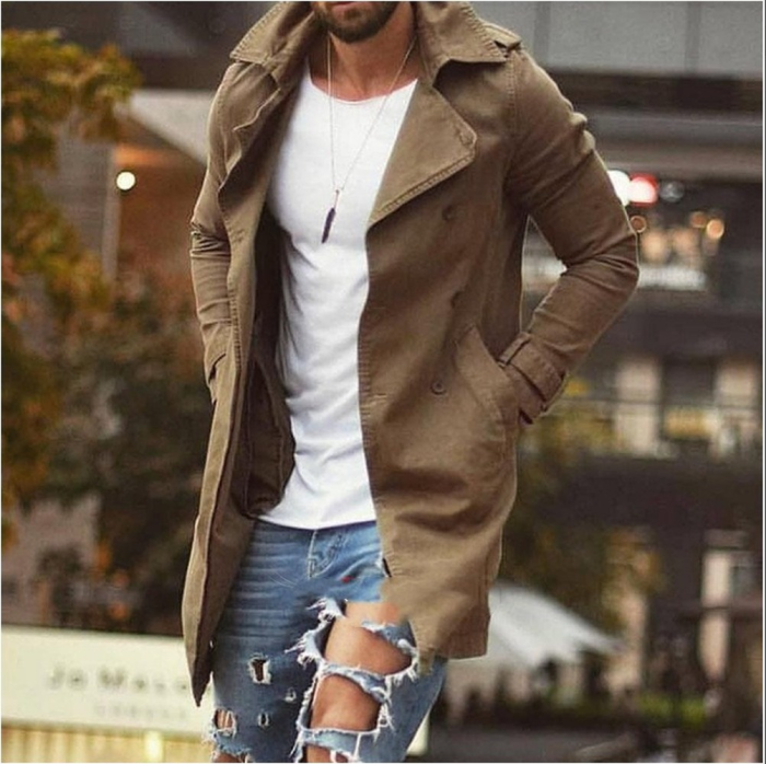 Men's Coat Mid Length Slim Fit Plus Size Windbreaker Men's Casual Jacket