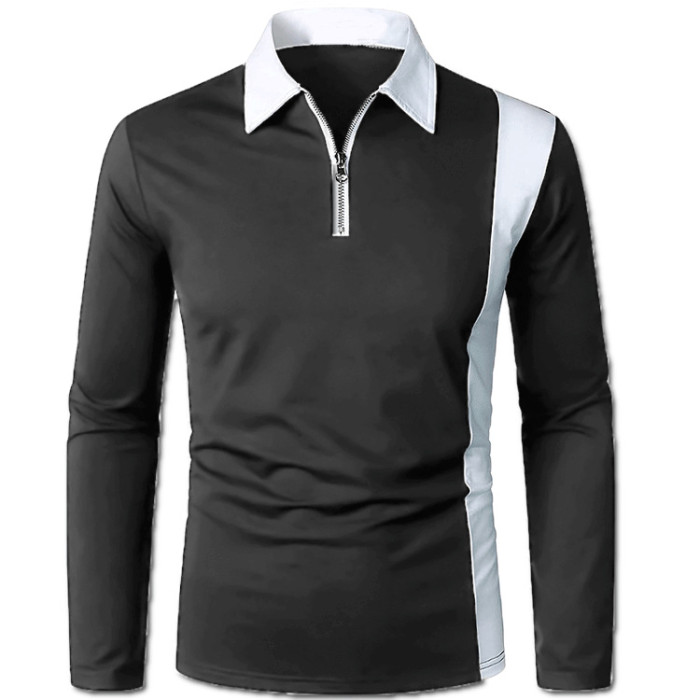 Men's Fashion Lapel Long Sleeve Stitching Casual Sports T-Shirt Top