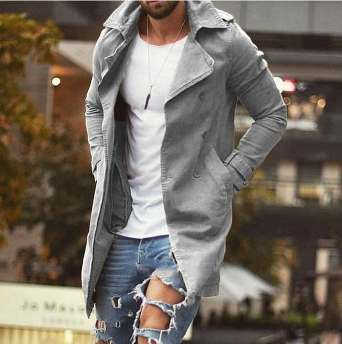Men's Coat Mid Length Slim Fit Plus Size Windbreaker Men's Casual Jacket