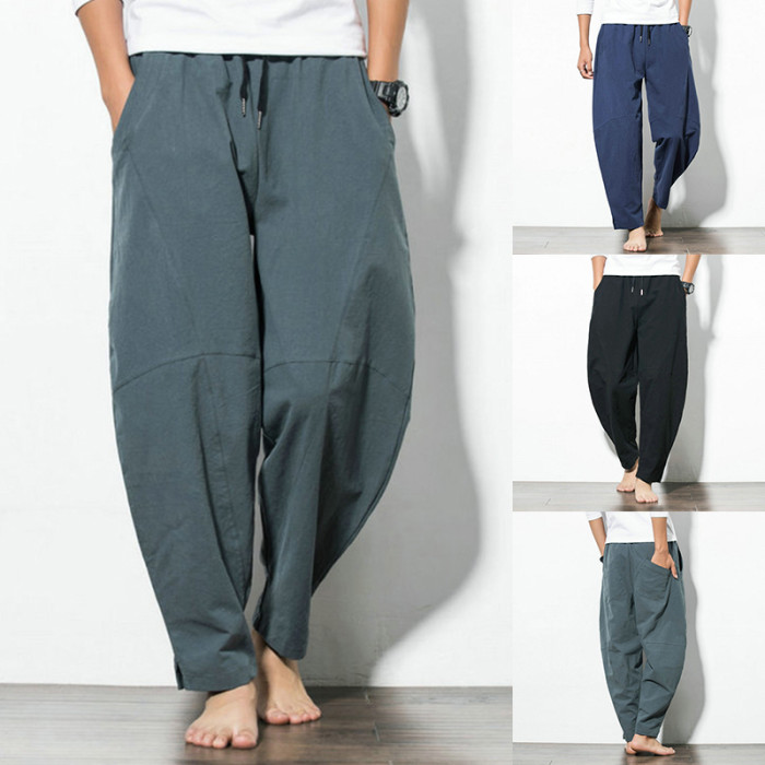 Men's Casual Fashion Loose Solid Color Pocket Wide Leg Sweatpants