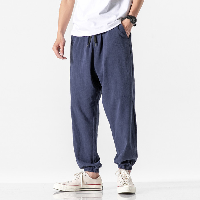 Street Casual Men Solid Color Cotton Slim Fit Harajuku Ankle Pants