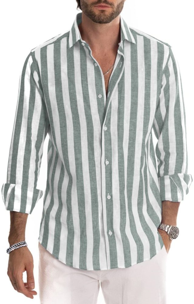 Vertical Stripe Fashion Casual Loose Top Lapel Shirt