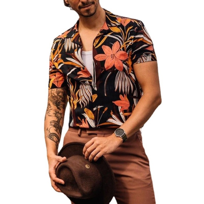 Summer Fashion Men's Casual Loose Printed Short Sleeve Cardigan Shirt