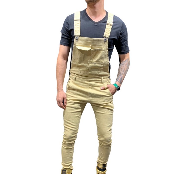 High Street Pocket Men's Fashion Slim Denim Jumpsuit Overalls