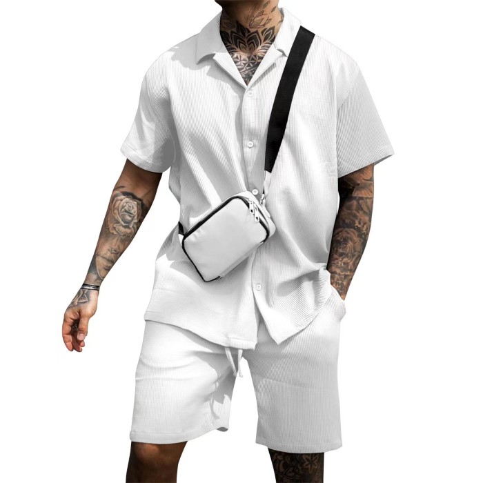 Men's Fashion Casual Suit Solid Color Lapel Shirt Shorts Two-Piece Set