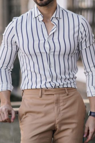 Men's Long Sleeve Fashion Stripe Casual Cardigan Top Shirt