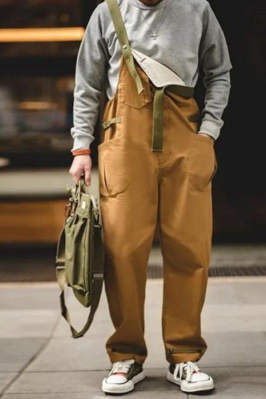 Men's Retro Loose Solid Color Jumpsuit Pocket Casual Cargo Pants