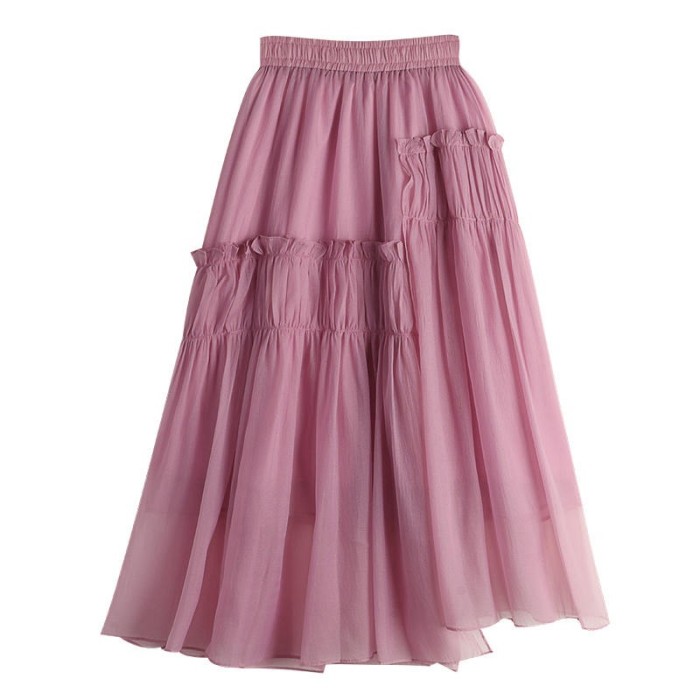 Women's Fashion Elegant A-Line Swing Mesh High Waist Skirt