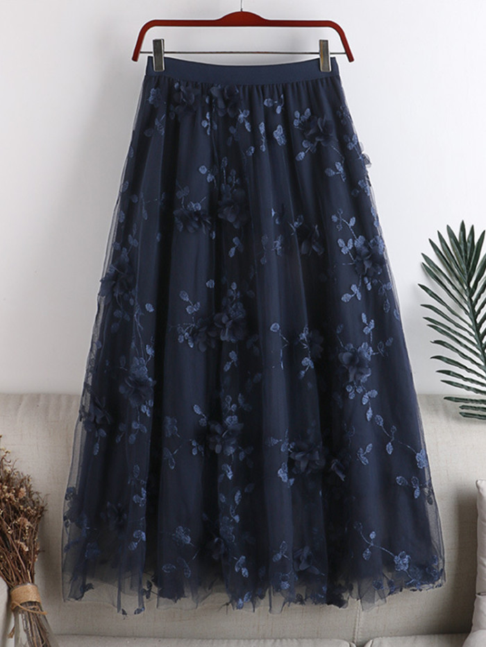 Women's Beautiful Tulle Casual Solid Color A-Line High Waist  Skirts
