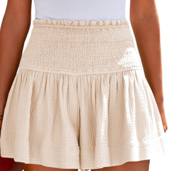 Women's Casual Ruffle Cotton Loose High Waist Wide Leg A-Line Shorts