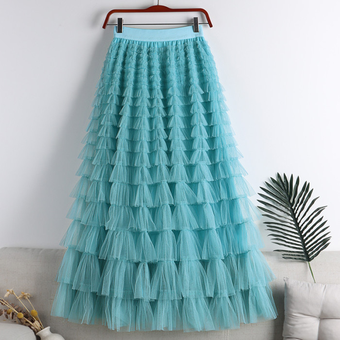 Fashion Extra Long Tulle Bohemian Solid Color Mesh Party  Skirts
