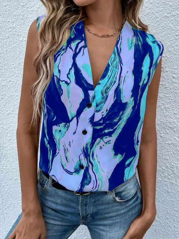 Women Tops Printed V Neck Casual Fashion Party Elegant Blouse