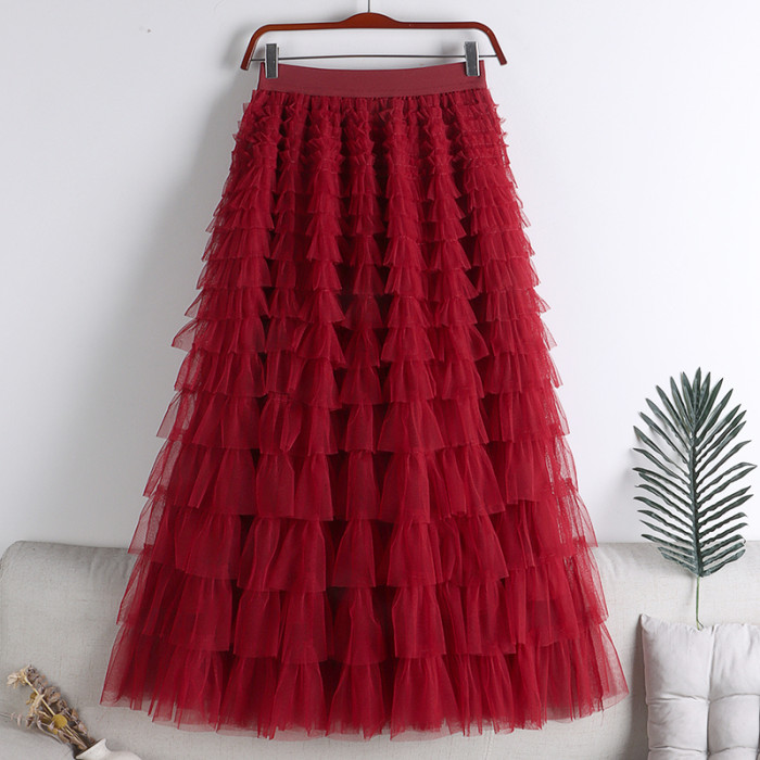Fashion Extra Long Tulle Bohemian Solid Color Mesh Party  Skirts