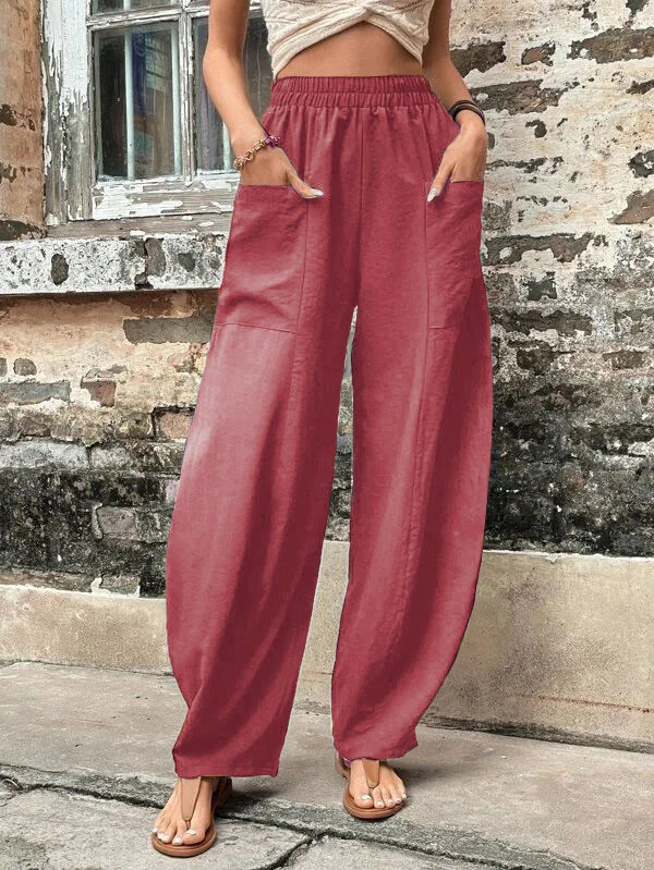Women's Daily Fashion Solid Color Pocket Casual Loose Stretch Pants