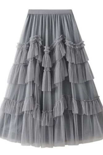 Women's Fashion Pleated Elegant A-Line Ruffle High Waist Mesh  Skirts