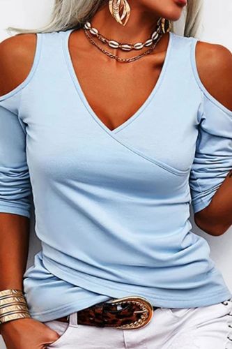 Solid Color Casual Sexy Off Shoulder Fashion V Neck Elegant Blouse