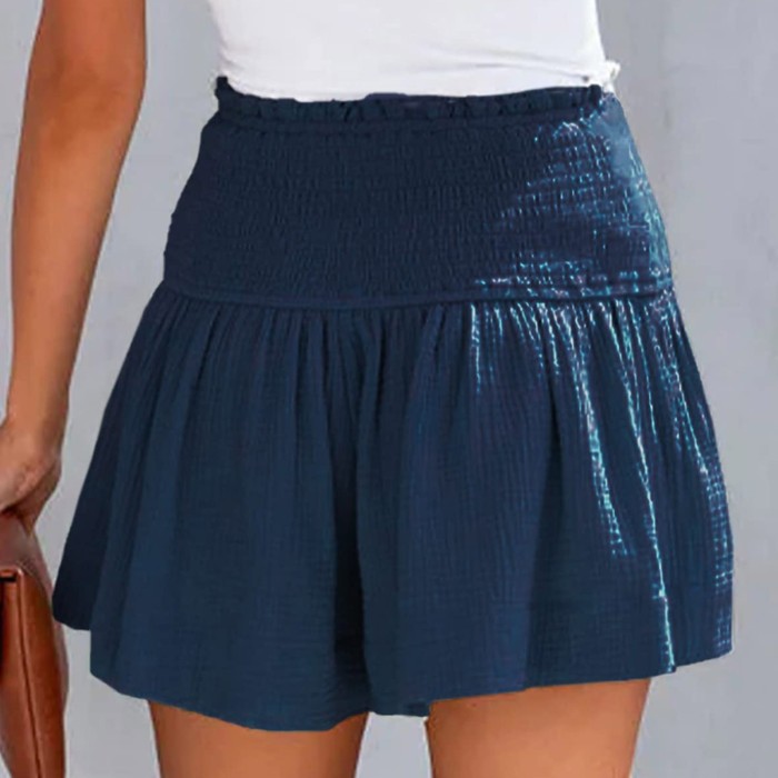 Women's Casual Ruffle Cotton Loose High Waist Wide Leg A-Line Shorts