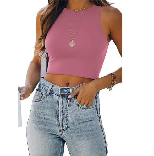 Women's Cropped Tops Solid Color Sleeveless Casual Sexy T-Shirts