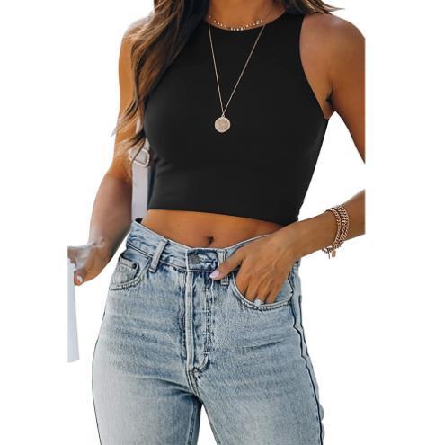 Women's Cropped Tops Solid Color Sleeveless Casual Sexy T-Shirts