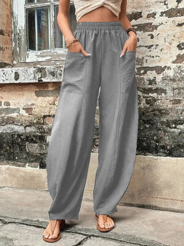 Women's Daily Fashion Solid Color Pocket Casual Loose Stretch Pants