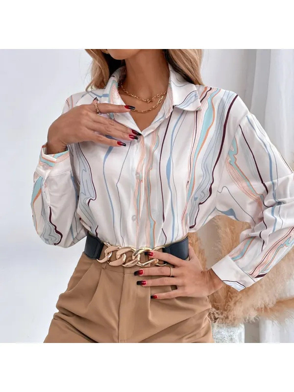 Women Fashion Graphic Print Casual Drop Shoulder Long Sleeve Blouses & Shirts