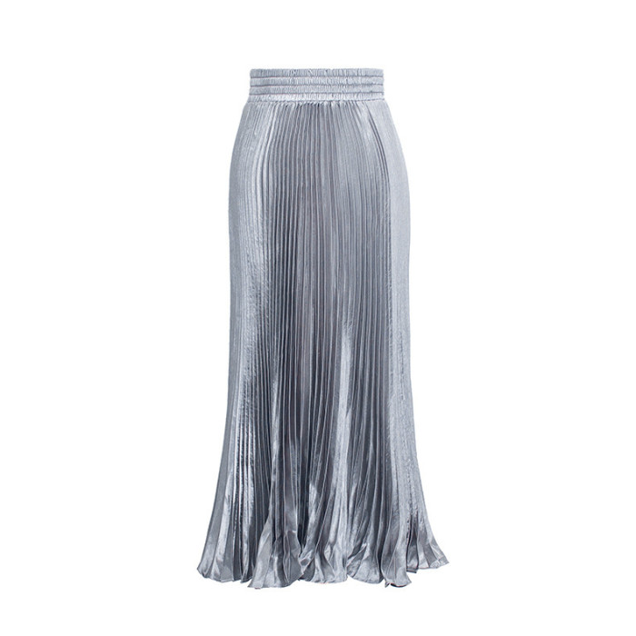 Fashion Casual Elastic High Waist Summer Women's Fashion Pleated Skirt