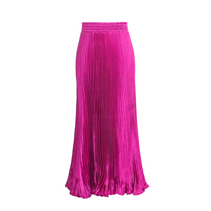 Fashion Casual Elastic High Waist Summer Women's Fashion Pleated Skirt