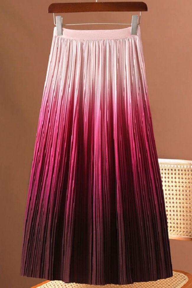 Gradient Color Pleated Fashion Elegant High Waist  Skirts