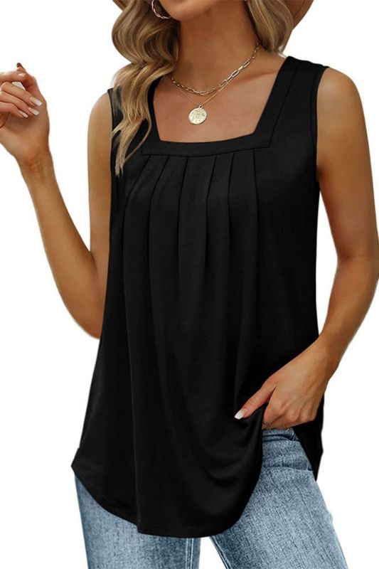 Women's Casual Square Neck Sleeveless Loose Solid Color T-Shirt