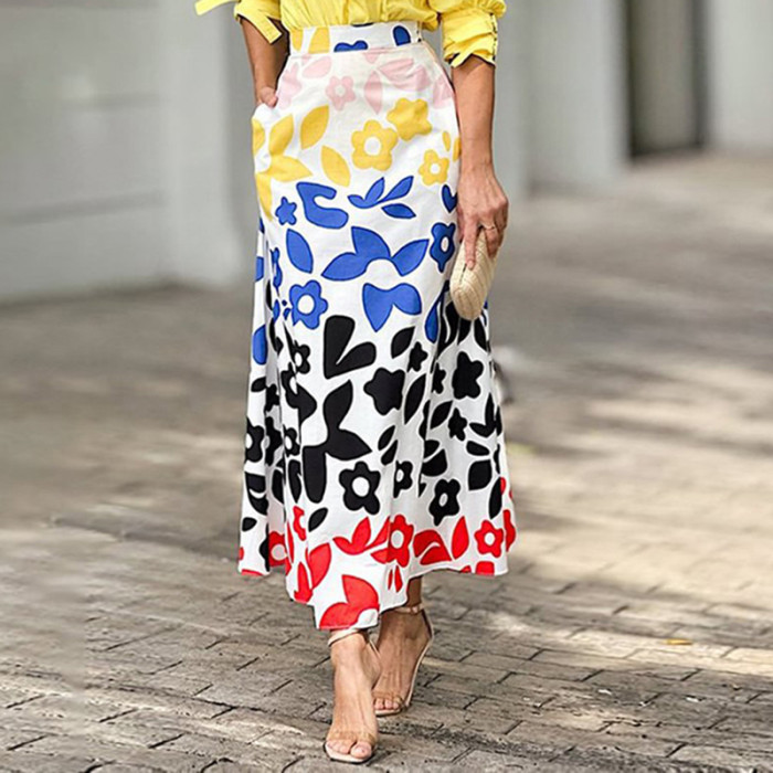 Women's Fashion Temperament Shirt Print Skirt Casual  Two Pieces