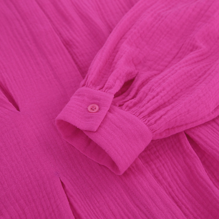 100% Cotton Tulle Elegant Vintage Lapel Shirt Dress Casual Mini Dress