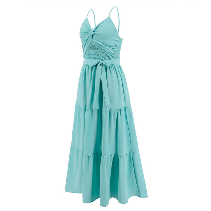 Women's Hollow Tube Top Strap Solid Color Backless Casual Beach  Maxi Dress