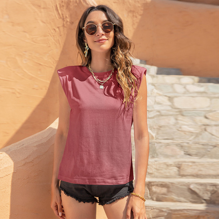 Women's Fashion Sleeveless O-Neck Solid Color Casual  T-Shirts