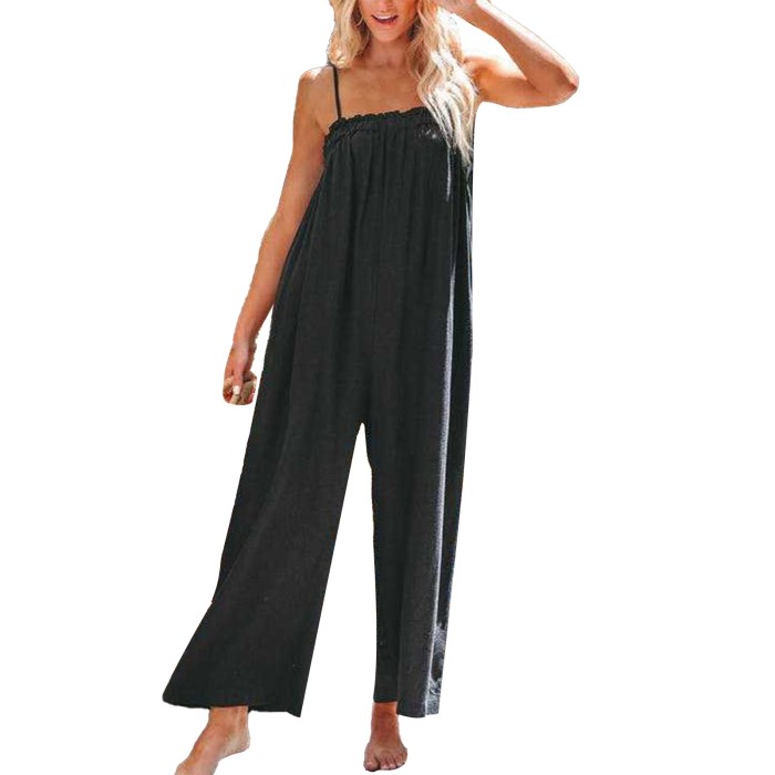 Women's Casual Loose Summer Solid Color Wide Leg Jumpsuit