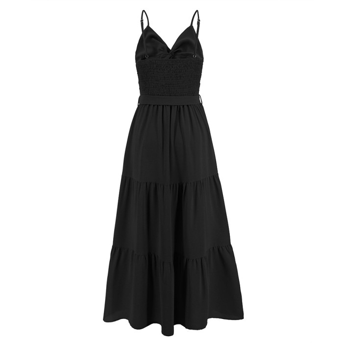 Women's Hollow Tube Top Strap Solid Color Backless Casual Beach  Maxi Dress