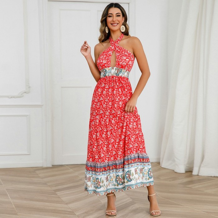 Summer Fashion Sleeveless A-Line Vintage Maxi Dress