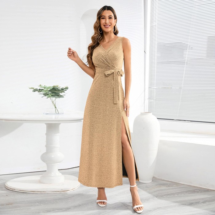 Women Fashion Summer Beach Floral Casual Loose Elegant Slit  Maxi Dress