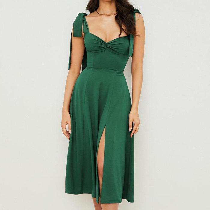 Women's Solid Color Fashion Elegant Slit Casual Midi Dress