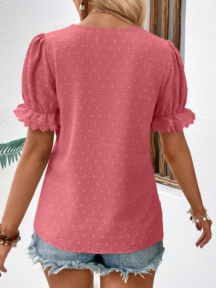 Women's Temperament V-Neck Button Solid Color Fashion Shirts