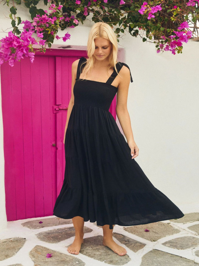 Summer Fashion Elegant Printed Sleeveless Backless Vacation Dress