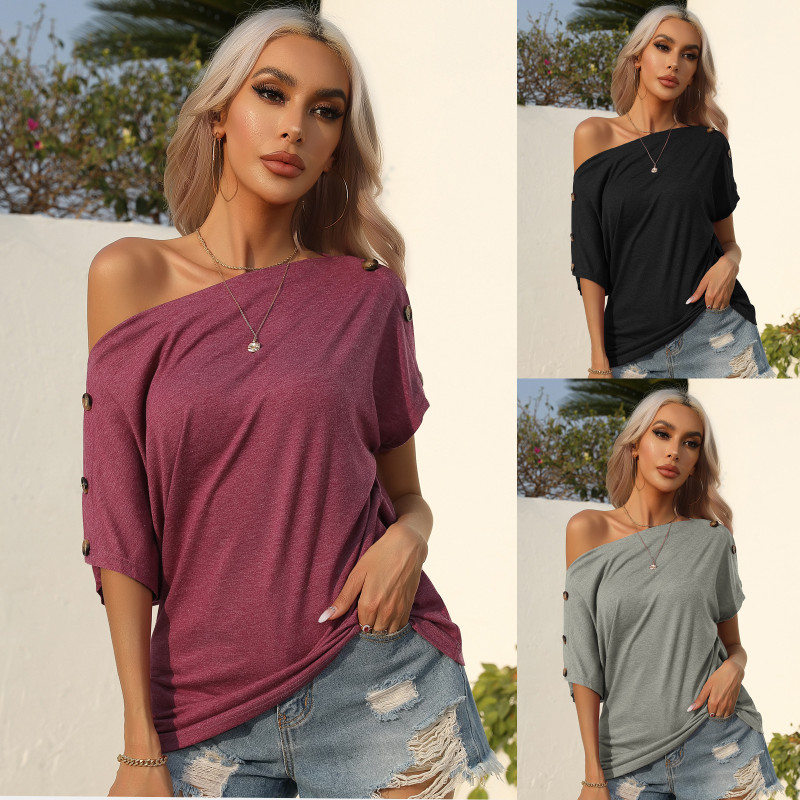 Women's Tops Solid Color Off Shoulder Casual Short Sleeve T-Shirt