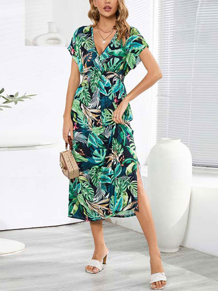Summer Bohemian Elegant Party V Neck Print  Maxi Dress
