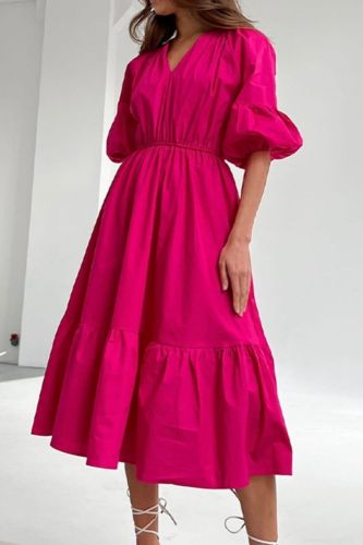 Elegant V Neck Elegant Solid Color A Line Fashion Party  Midi Dress