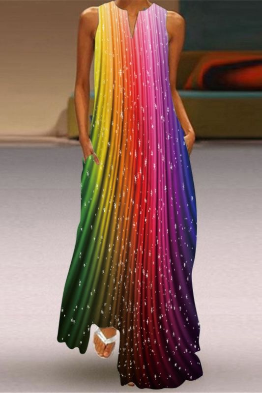 Elegant Casual Women's Sleeveless V-Neck Swing Maxi Dress