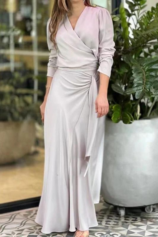 Trendy Pleated Irregular Elegant Solid Color Sexy V Neck Party  Maxi Dress